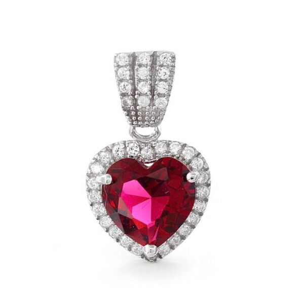 Sterling Silver Ruby Big Heart Necklace Pendant New - Picture 2 of 3